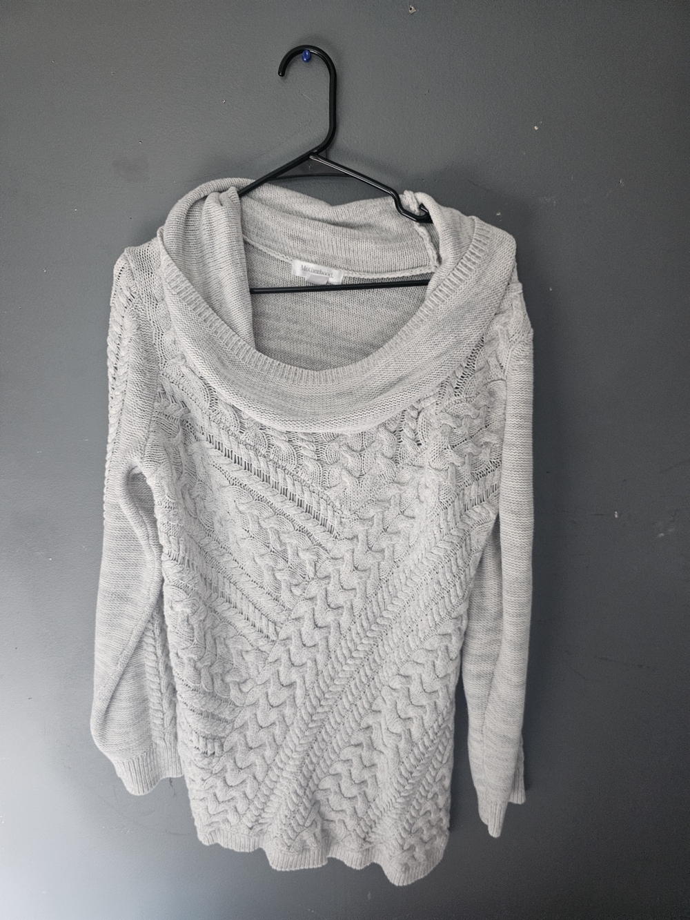 Motherhood Maternity Light Gray Cable Knit Cowl Neck Sweater